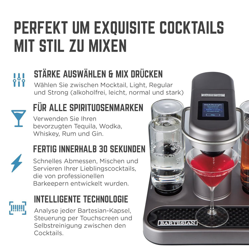 Bartesian Cocktailautomat – Automatische Cocktailzubereitung zu Hause – auf Knopfdruck, Kapselspende