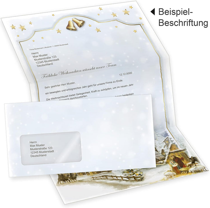Weihnachtsdorf 100 Sets Christliches Weihnachtsbriefpapier mit Fensterumschlägen Briefpapier Weihnac