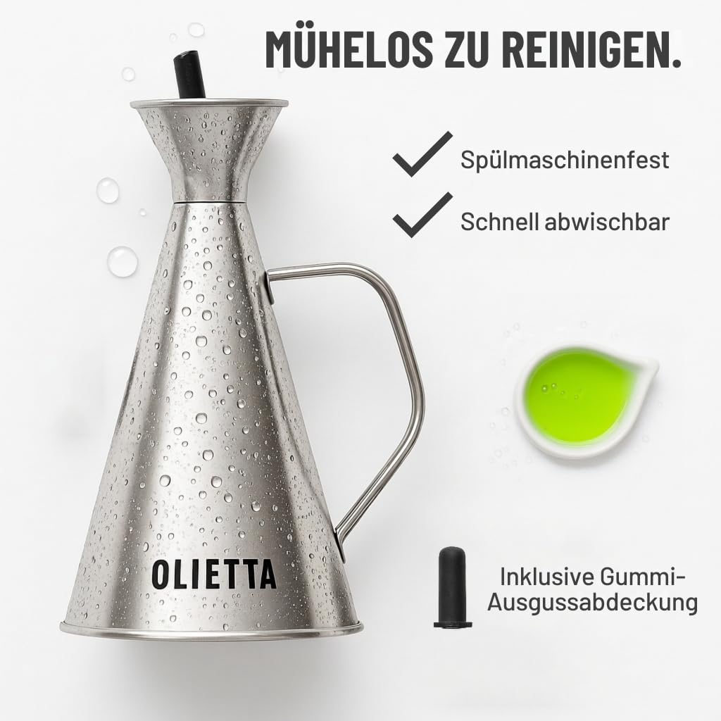 Olietta Ölflasche Tropf- und auslaufsichere aus Edelstahl 1000 ml Olivenöl flasche mit Ausgiesser zu