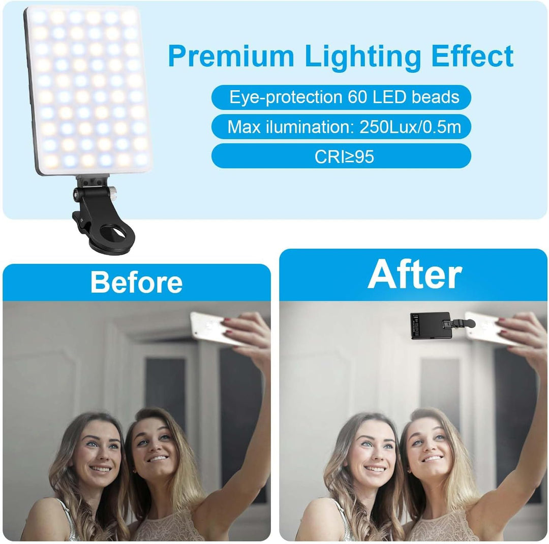 Selfie Licht mit 60 LED Lampenperlen, 3000-6500K 3 Lichtmodi Handylicht, 2000mAh Akku LED Video Lich