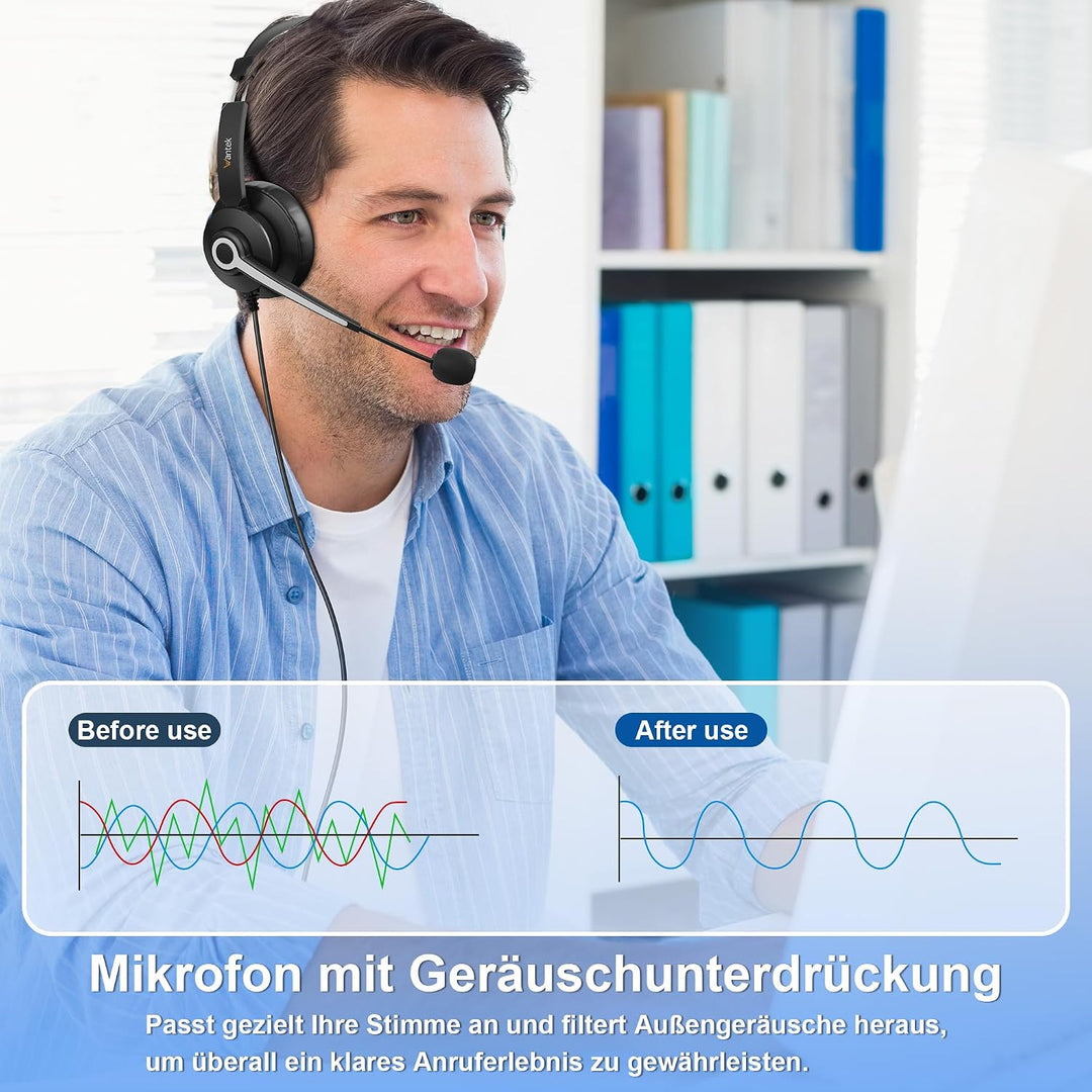 Wantek Headsets mit Noise Cancelling Mikrofon,USB/Type-c/3.5mm Jack 3-in-1 PC Headset,EIN-Ohr Headse