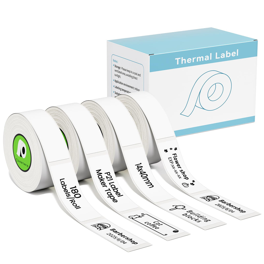 P21 Label Maker Tape kompatibel mit Nelko P21 Label Maker, 14x40mm, 180 Tapes/Roll, 4-Rollen, Weiss,