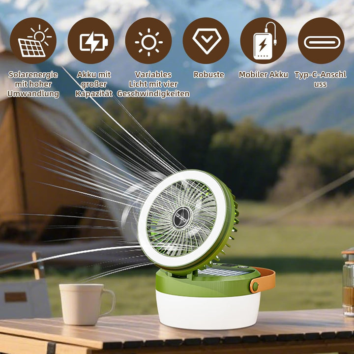 Solar Camping Ventilator, USB Rechargeable Fan, Tischventilator akku Ventilator Camping Campinglampe