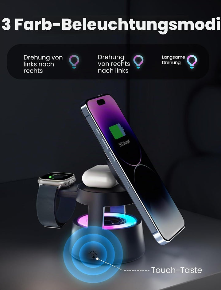 NEUTYPECHIC Bluetooth-Lautsprecher mit Induktionsladegerät 5-in-1, Schreibtischlampe, Halterung 65°