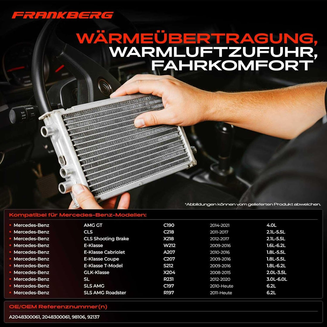Frankberg Wärmetauscher Innenraumheizung Kompatibel mit W204 2007-2014 C204 2011-Heute S204 2007-201