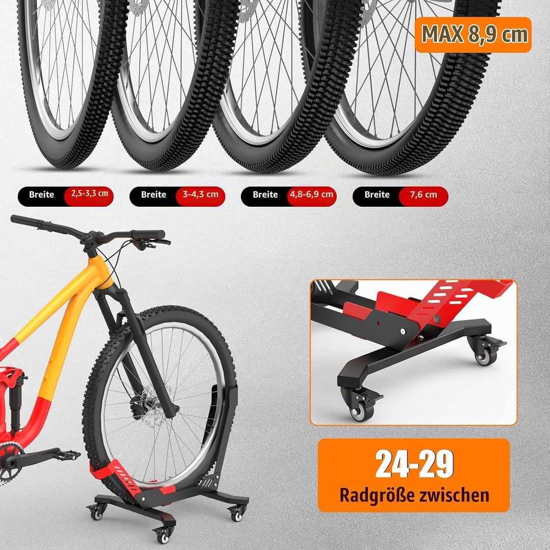 IMAYCC Professional Freistehender Fahrradständer mit Rollen für 24-29 Zoll Mountainbike E-bike Rennr