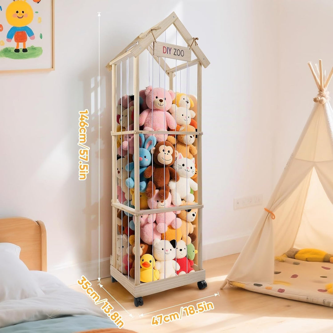 Kuscheltier Aufbewahrung 146x47x35CM, MINENICE Plüschtier Aufbewahrung aus Massivholz mit 360° Fests