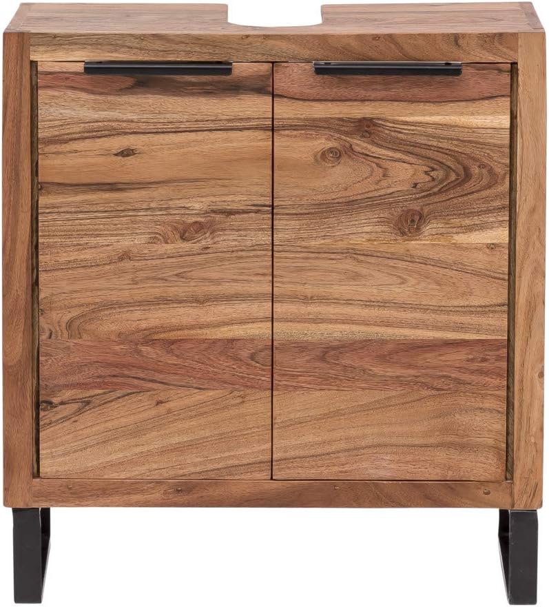 Woodkings Sydney Waschbeckenunterschrank I Kleiner Badschrank BxHxT: 56x60x25 cm aus massiv Holz Aka