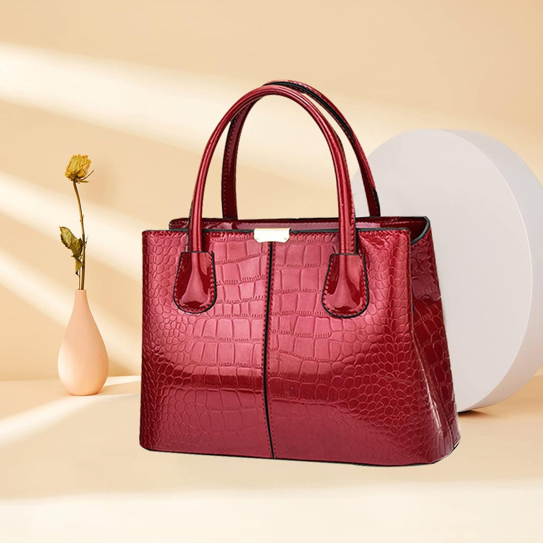 NICOLE & DORIS Handtaschen Damen Mode Krokoprägung Henkeltasche Lackleder Handtasche Shopper Umhänge