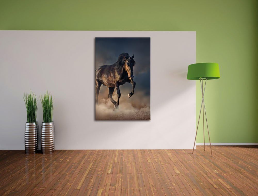 Schwarzes Pferd, Format: 100x70 auf Leinwand, XXL riesige Bilder fertig gerahmt mit Keilrahmen, Kuns