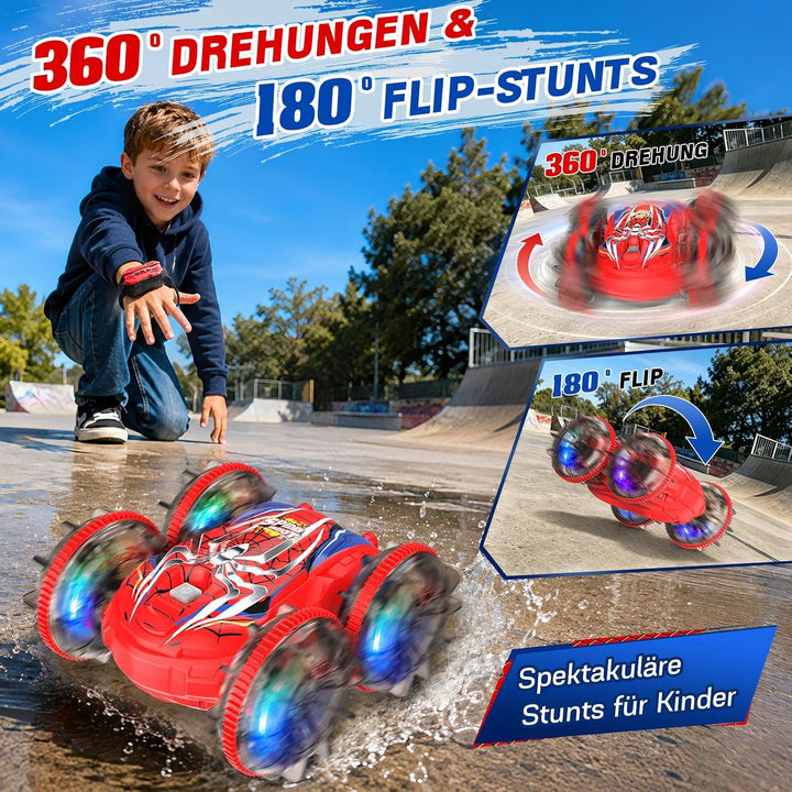 SIVQIKE Ferngesteuertes Auto mit Spinnen-Design | LED Licht,Handgestensteuerung,360° Stunts, Wasserd