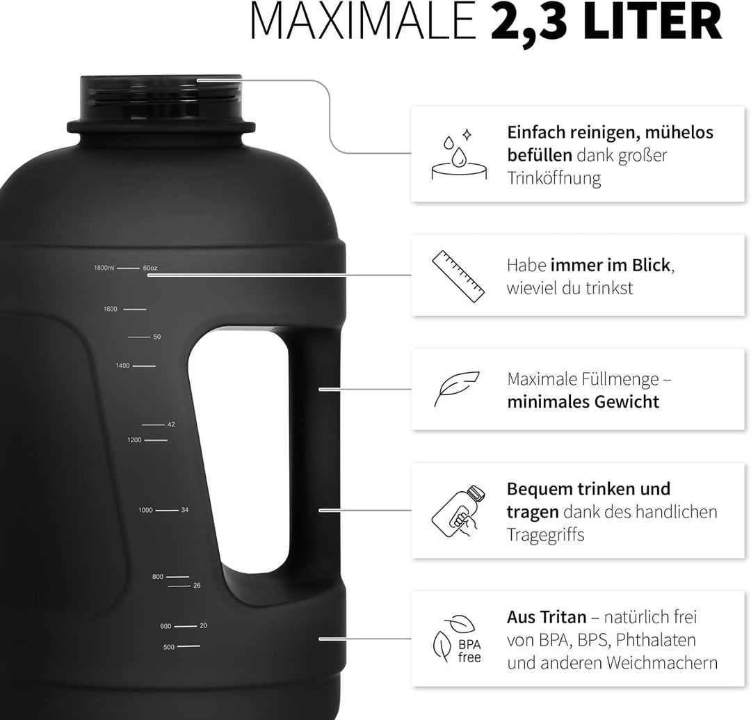 720°DGREE Fitness Trinkflasche mit Griff “uberBottle Jug“ - 2300ml - BPA-Frei, Auslaufsicher - Gross