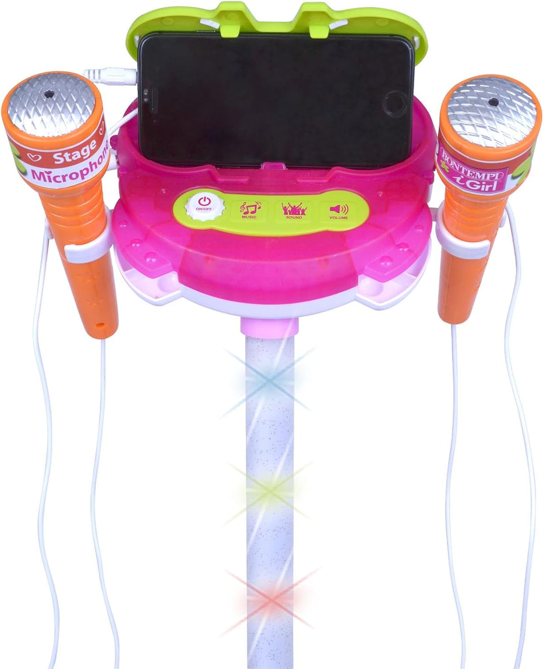 Bontempi 40 1471 TwinStage Mic-Doppeltes Bühnenmikrofon mit MP3-Anschluss für atemberaubende Perform