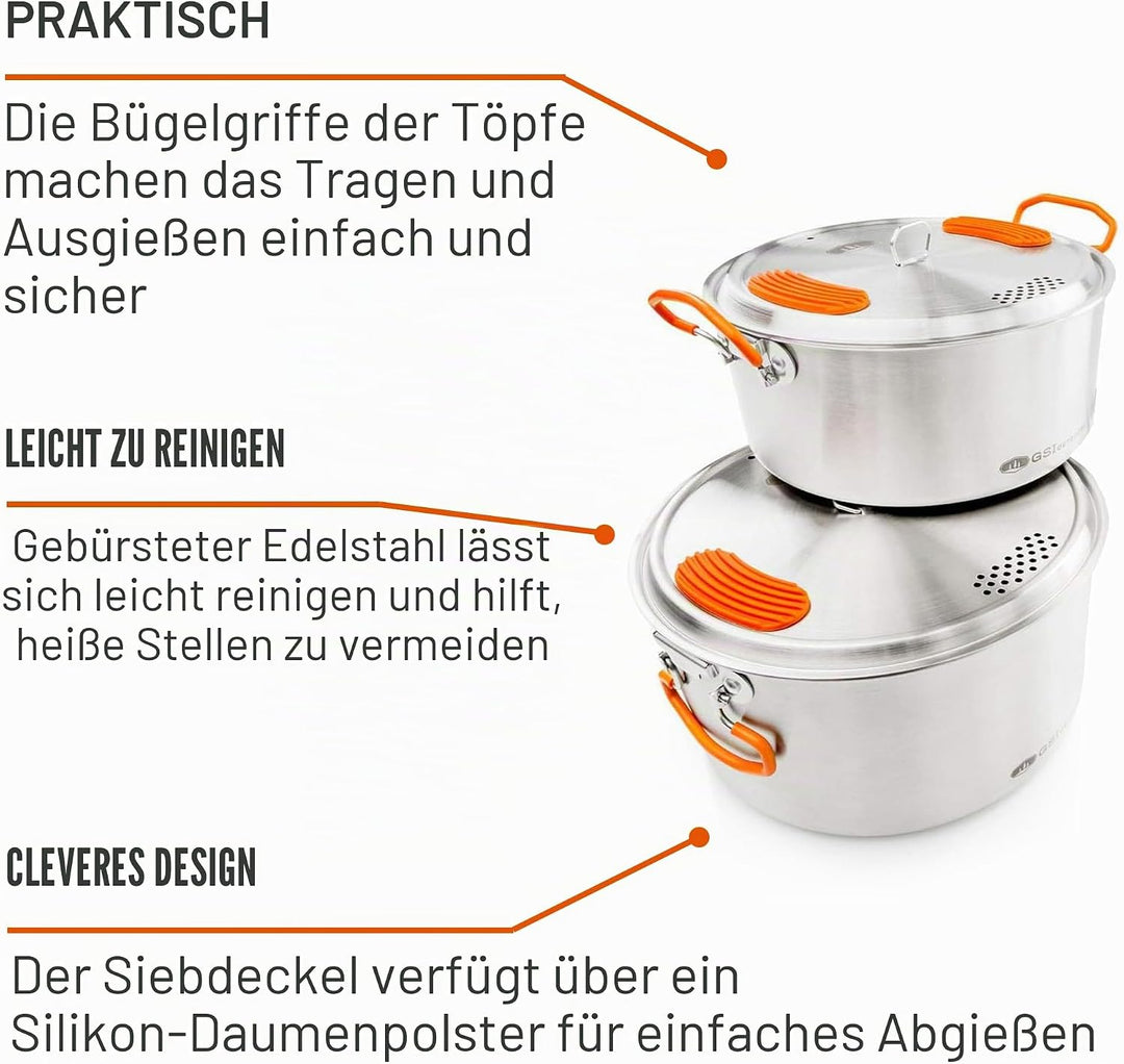 GSI Outdoors Stainless Steel Base Camper - 3 Pieces Cookset Einheitsgrösse, Einheitsgröße