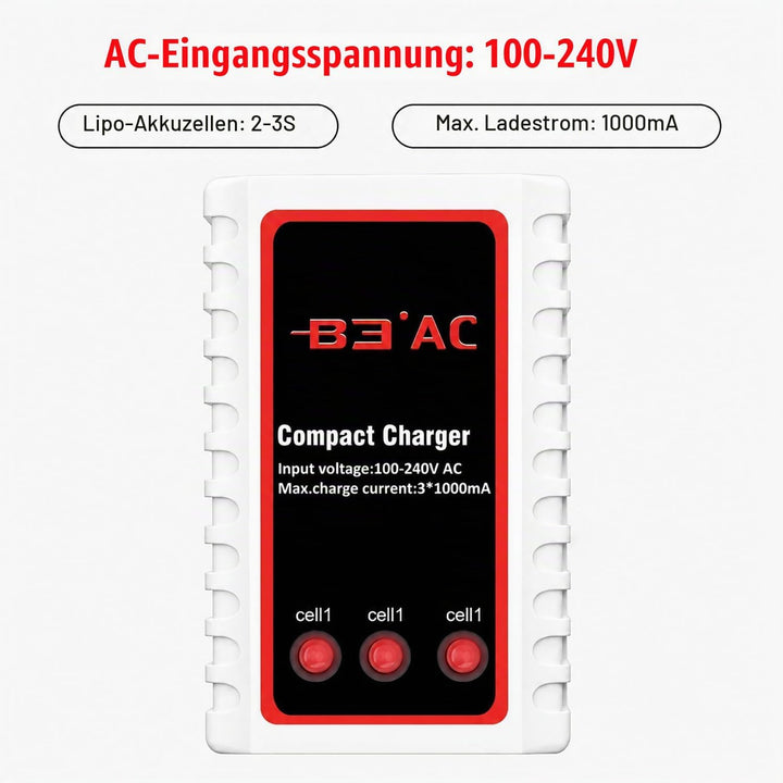 Haisito B3 Lipo Ladegerät für 2S 3S Akku (7.4V, 11.1V), Kompaktes Airsoft-Schnellladegerät (100-240V