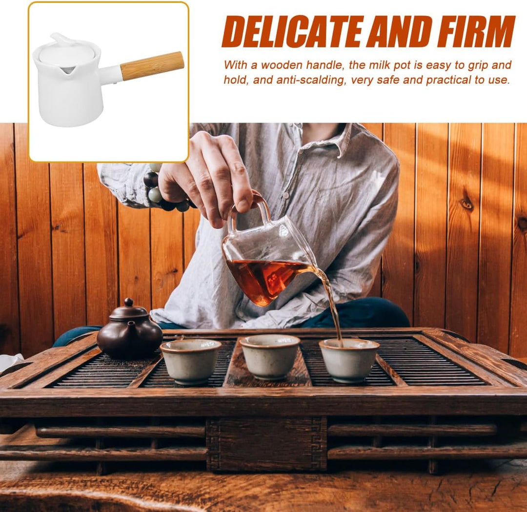 Ciieeo Keramik-Milchtopf 350Ml Mit Holzgriff - Ideal Für Sossen Butter Milch Eleganter Kleiner Topf