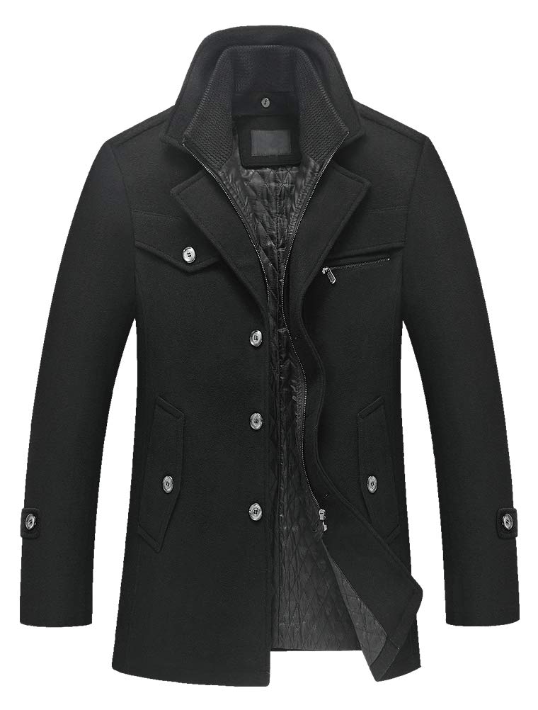 Lavnis Herren Warm Wollmantel Stehkragen Wintermantel Kurzmantel Winter Jacke Business Freizeit S St