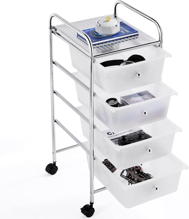 Yaheetech Küchewagen Rollwagen inkl. 4 Schubladen Allzweckwagen Küchen Organizer Servierwagen Trolle