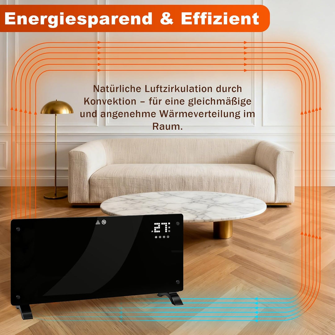 Citybee Elektroheizung Konvektor Heizung Elektrisch - Glasheizung mit Thermostat Energiesparend Leis