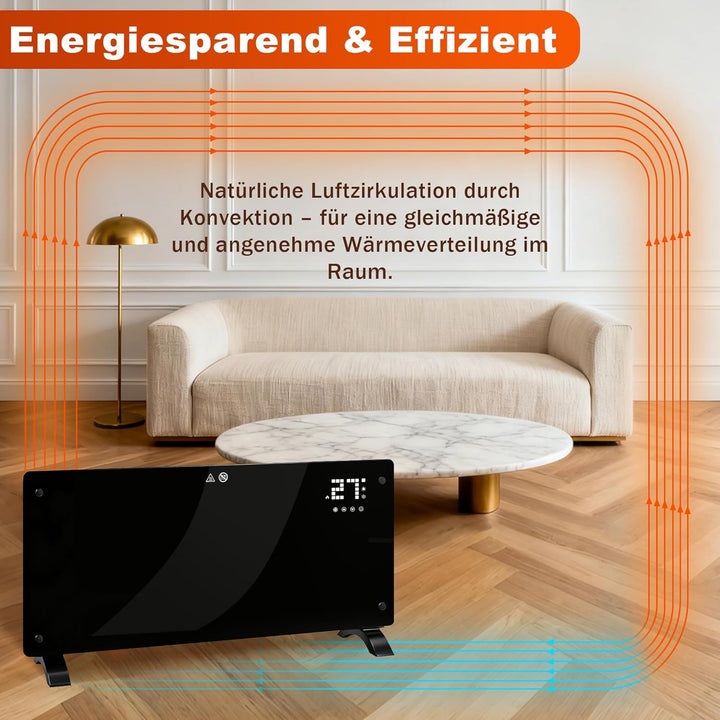 Citybee Elektroheizung Konvektor Heizung Elektrisch - Glasheizung mit Thermostat Energiesparend Leis