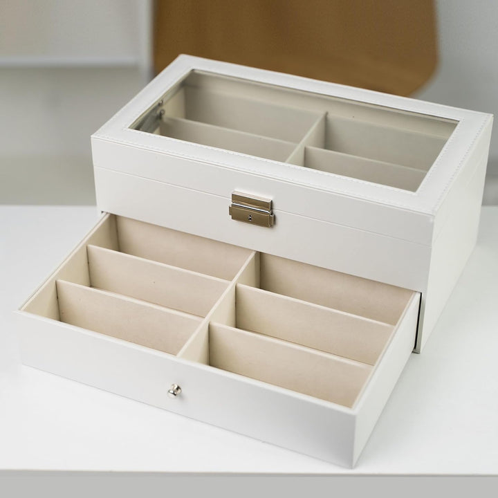 Grinscard Brillenbox zur Aufbewahrung von 12 Brillen - Schwarz/Weiss ca. 34 x 19 x 16 cm - Sonnenbri