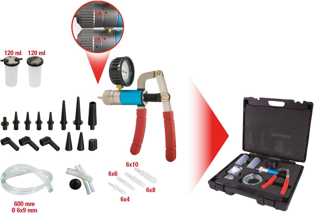 KS Tools 150.1900 KFZ Druck- und Unterdruckpumpen-Satz, 7-tlg., 7pcs