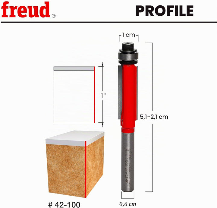 Freud Fräser, 42-100 Pack of 1 Bündigfräser mit 2 Schneiden, Durchmesser: 9,53 mm (3/8 Zoll), Schaft