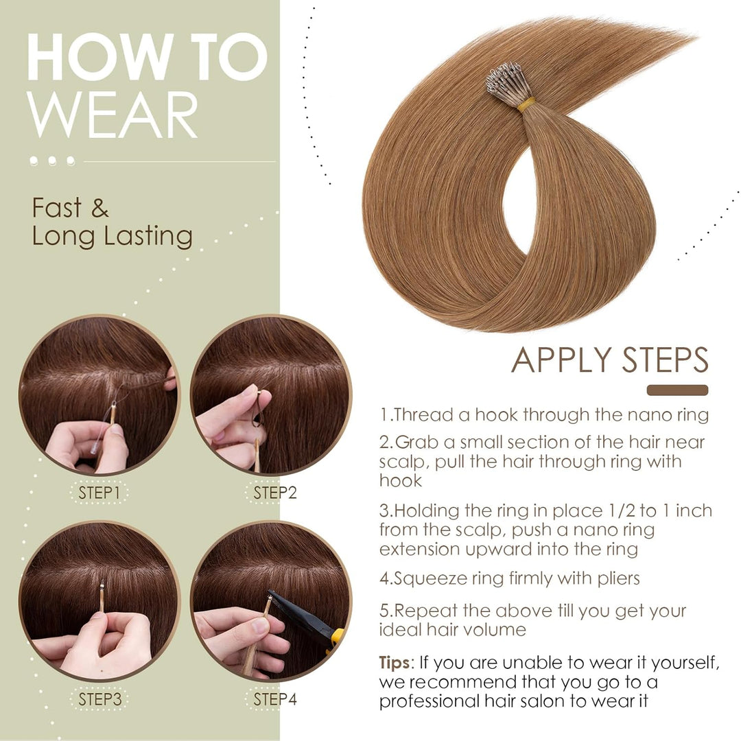 Nanoring Extensions Echthaar 1g Haarteile Echthaar Nano Haarverlängerung 7A Remy Hair Extensions 50