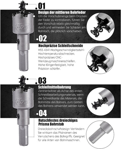 13 Stück Lochsäge Hartmetall Set, TCT Bohrer Lochsägen Set Edelstahl Bohrkrone Metall Dosenbohrer, f