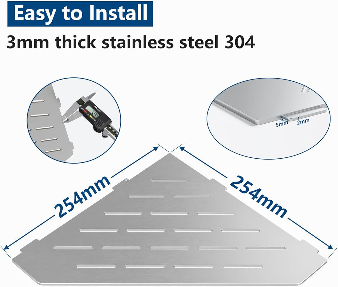 Eck-Duschregal 304 Edelstahl Duschablage 3mm Einbau-Eckregal für Badezimmer-Aufbewahrung Ohne Bohren