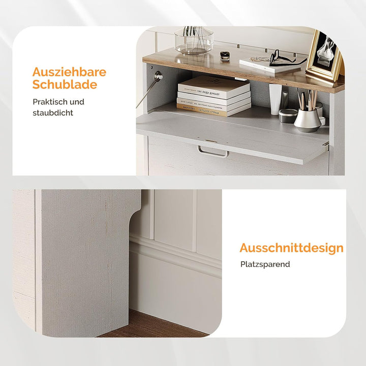 Bonnlo Schuhschrank mit 2 Klappen und 1 Schublade, Schuhregal Schmal, Schuhaufbewahrung, Schuhkipper