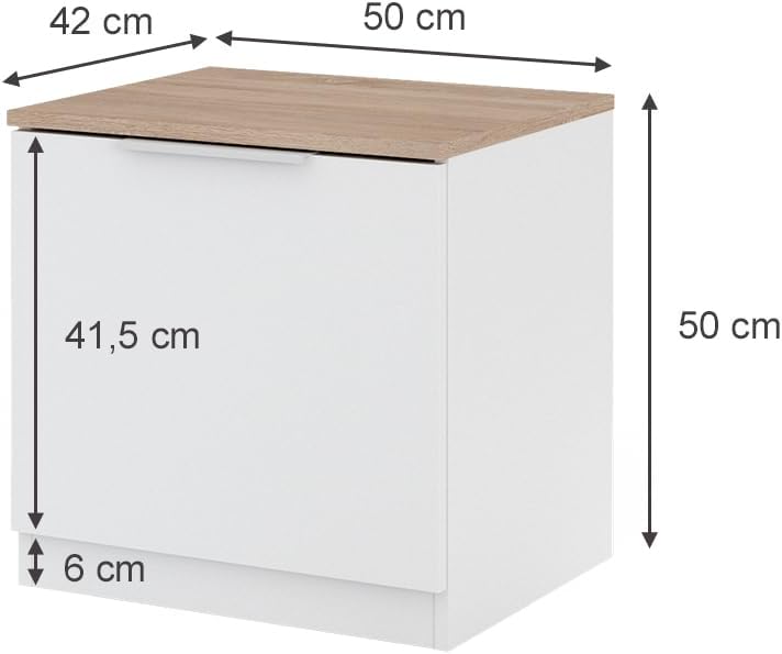 Vicco Nachttisch Betti, Nachtkommode, Weiss/Sonoma, 50 x 50 cm 2er Set Weiss/Sonoma 2 Nachttische, W