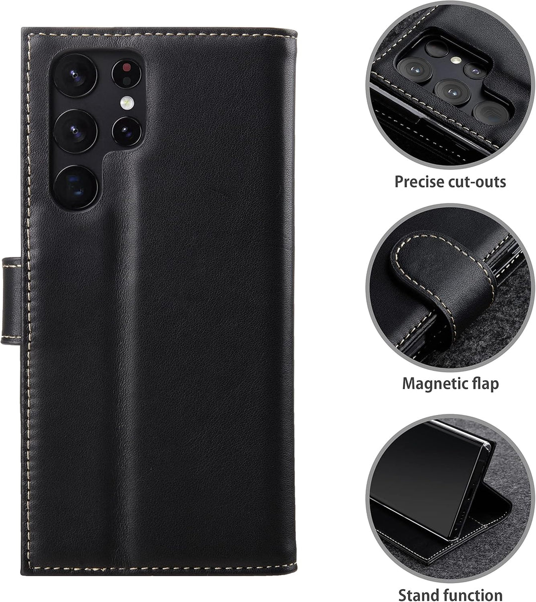 STILGUT Talis kompatibel mit Samsung Galaxy S22 Ultra Hülle mit Kartenfach aus Leder, Wallet Case, L