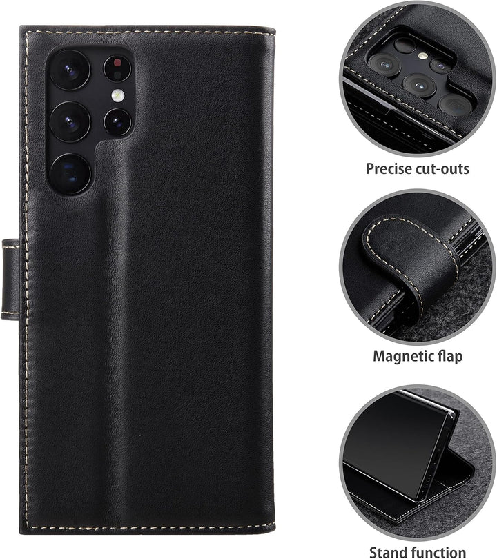 STILGUT Talis kompatibel mit Samsung Galaxy S22 Ultra Hülle mit Kartenfach aus Leder, Wallet Case, L