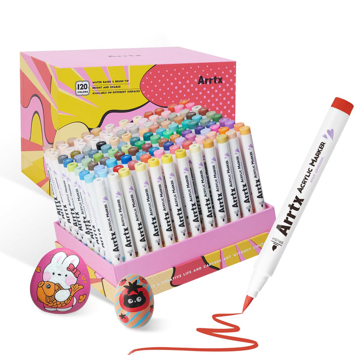 Arrtx 120 Acrylstifte für Steine Wasserfest, Graffiti Acrylstifte Marker Pinsel Spitze, Acrylmarker