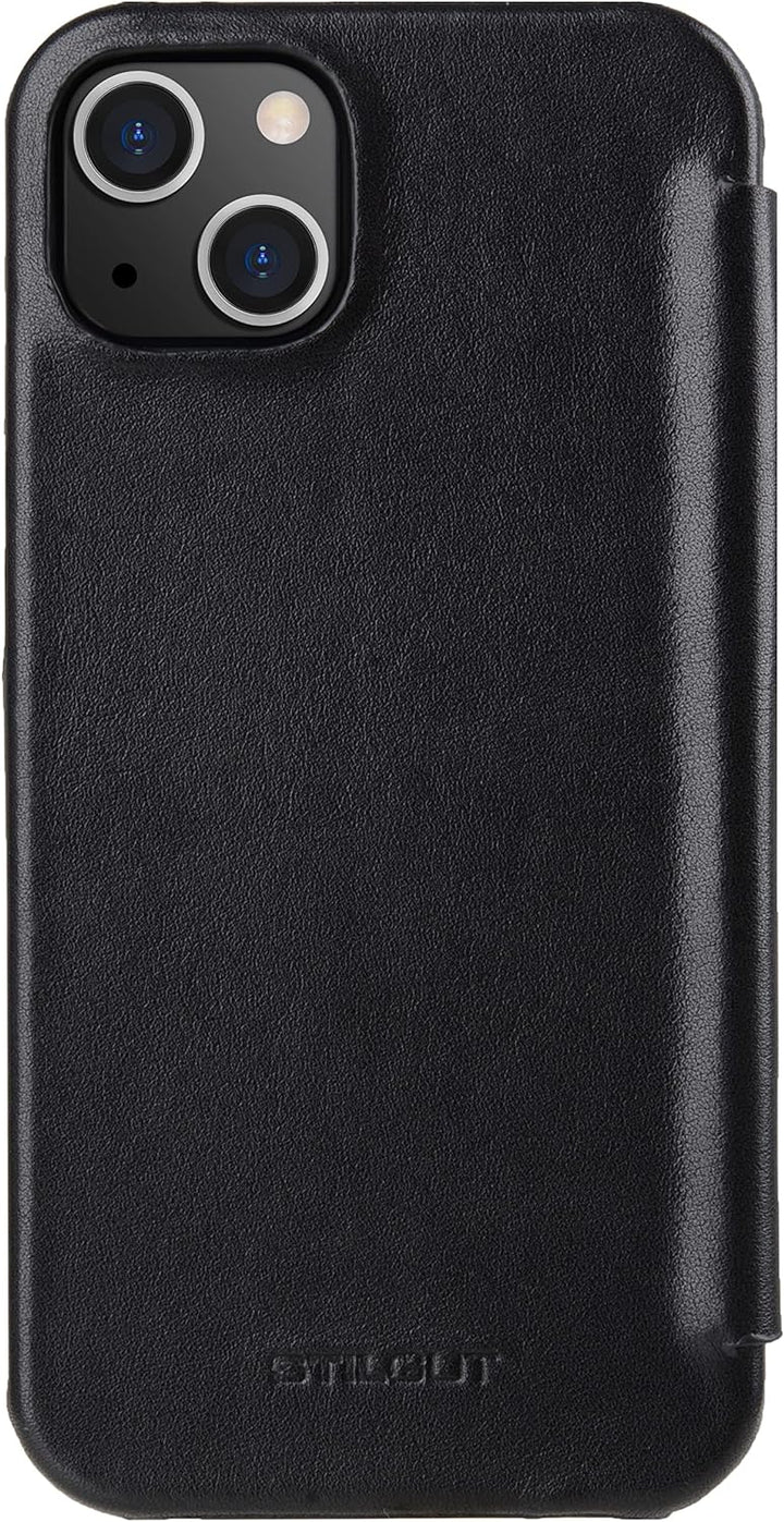 STILGUT Book Case kompatibel mit iPhone 13 Mini (5.4“) Hülle aus Leder zum Klappen, Klapphülle, Hand