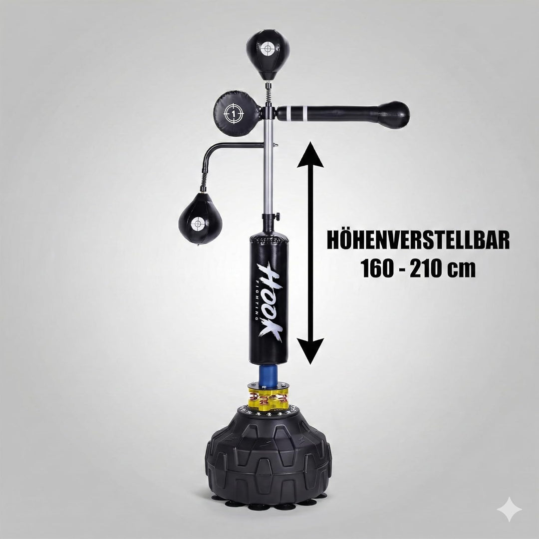 Freistehender Boxsack 3-in-1 mit 360° Reflexstange – Speedball Boxstation – PU Leder & Stahlfedern –