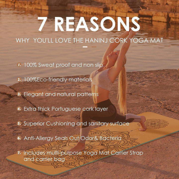 Yogamatte Kork – Rutschfeste Yoga Matte, Einzigartiges Design, Naturkautschuk TPE Gymnastikmatte, Tr