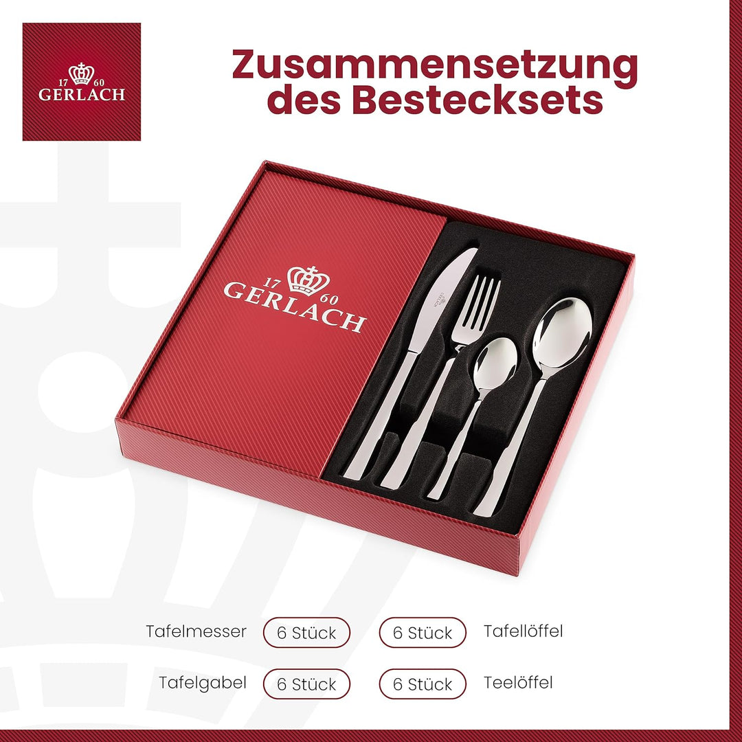 Gerlach Onda Besteck-Set 6 Personen Spülmaschinenfest Essbesteck Edelstahl Tafelbesteck Messer Gabel