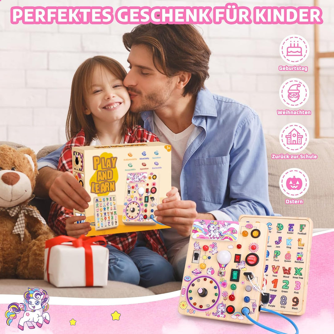 Konijiwa Einhorn Montessori Busy Board Spielzeug ab 1 Jahr Activity Board Spielzeug ab 2 Jahre Holzs