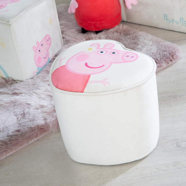 roba Pouf Coeur en Velours pour Chambre Enfant Peppa Pig - Tabouret Solide et Doux - Assise Stable d