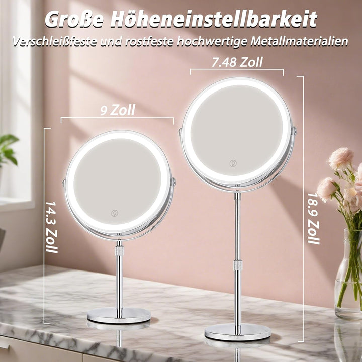 Wiederaufladbar Kosmetikspiegel mit 1X/10X Vergrösserungs LED Make-up Spiegel mit Lichtern, 9 Zoll d