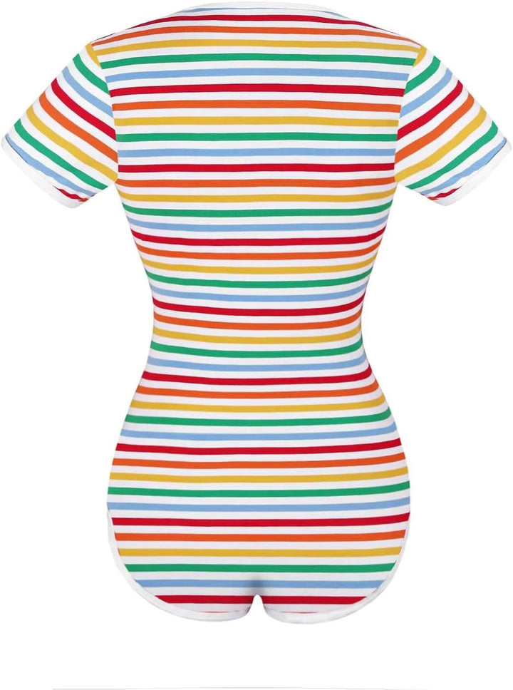 Landofgenie Bodys für Damen Einteiler Bodysuit Jumpsuit Baumwolle Kurzarm Nette Onesie Pyjamas Nacht