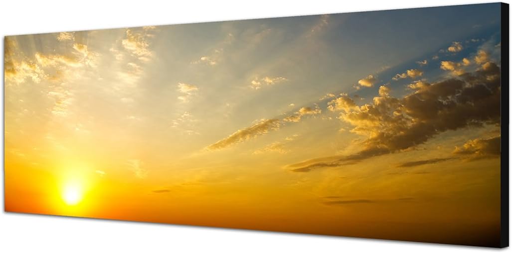 Paul Sinus Art Panoramabild auf Leinwand und Keilrahmen 150x50cm Himmel Wolkenschleier Sonnenaufgang