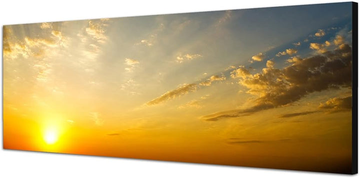 Paul Sinus Art Panoramabild auf Leinwand und Keilrahmen 150x50cm Himmel Wolkenschleier Sonnenaufgang