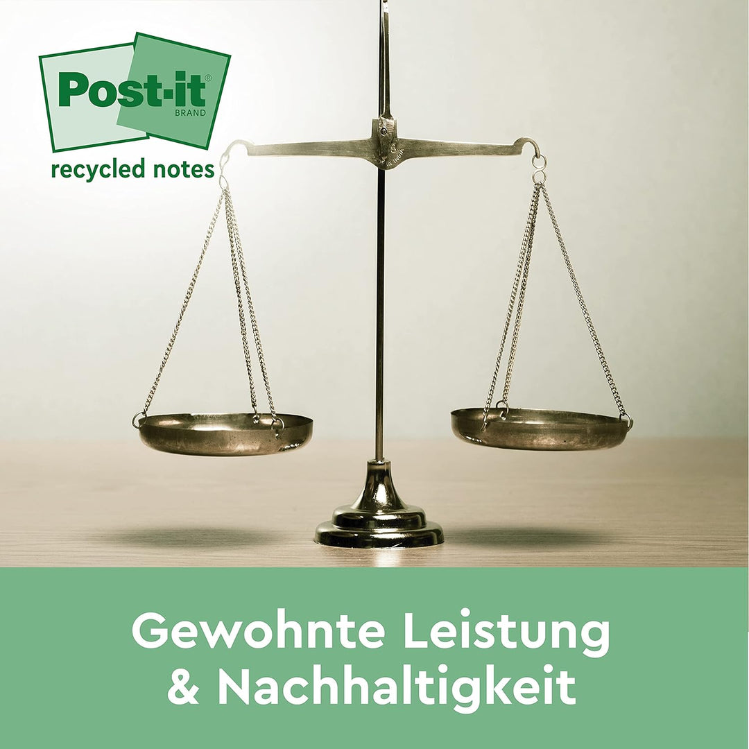 Post-it Recycling Notes Assortierte Farben, Packung mit 16 Blöcken, 100 Blatt pro Block, 76 mm x 76