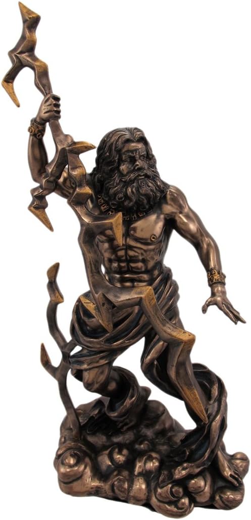 King Zeus Grecian God Throwing Lightning Resin Statue Figurine