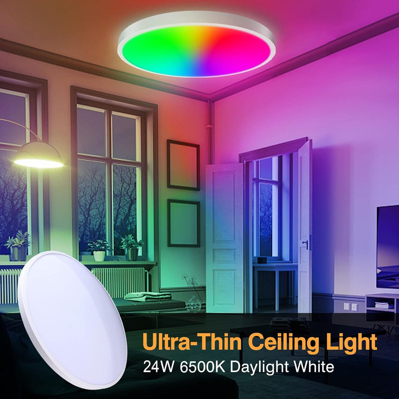 Woukksy LED Deckenleuchte Dimmbar 24W Deckenlampe mit Fernbedienung oder APP-Steuerung, RGB Ultradün