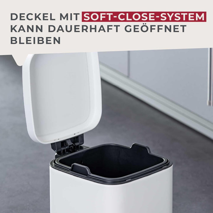 Fackelmann LONDON Pedal-Abfallsammler 20L – Stilvolles Design in Weiss matt, Mit gedämpftem Deckel u
