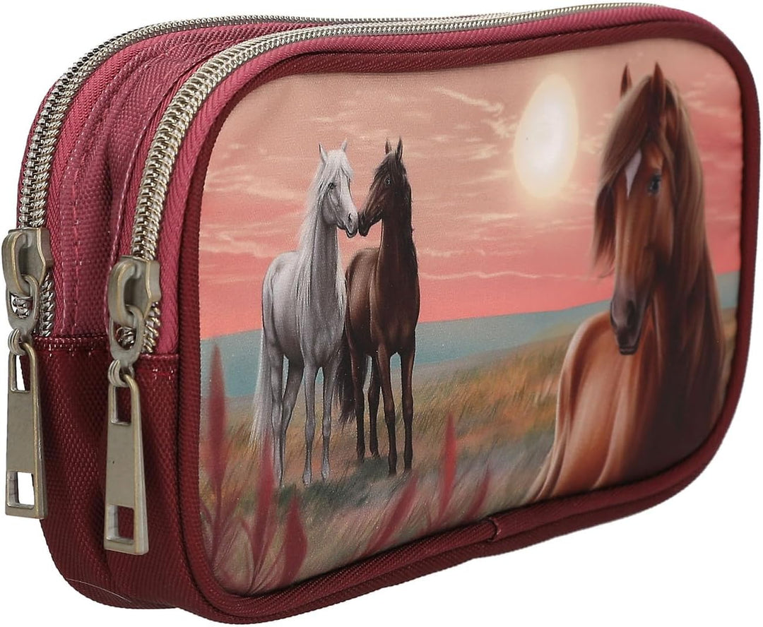 Depesche 13683 Miss Melody Dreamland - Schlampertasche in Beerefarben, mit Pferde Motiv, Federtasche